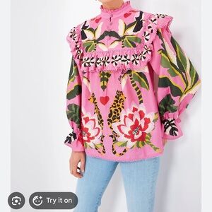 Farm Rio Leopard Forest Pink Blouse